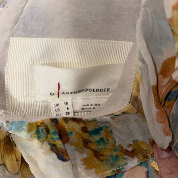 By Anthropologie V-Neck Ruffle Lace Slip Midi Dress asymmetrical size 6. - Picture 6 of 8